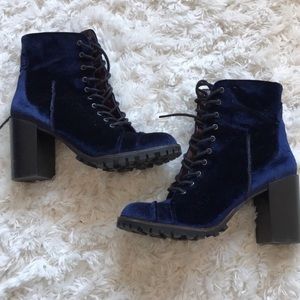 Blue velvet booties